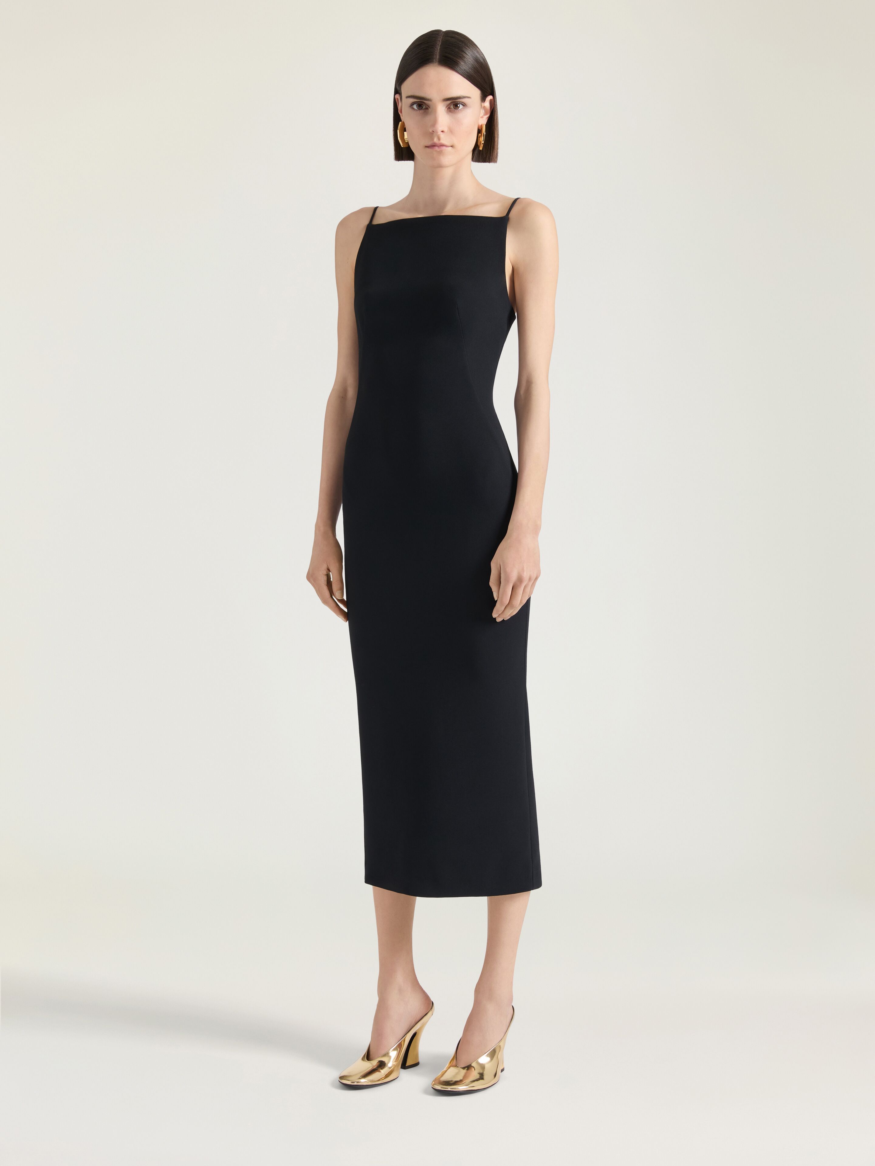 Sliced midi dress in crepe cady